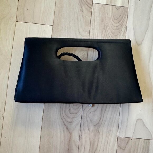 Vintage Black Satin Evening Bag – Convertible Handle Cord Strap - Picture 4 of 8